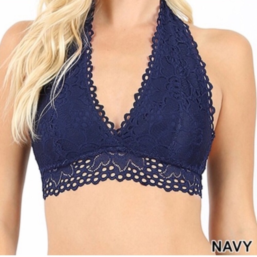 Navy Plus Size Lace Halter Top Bralette